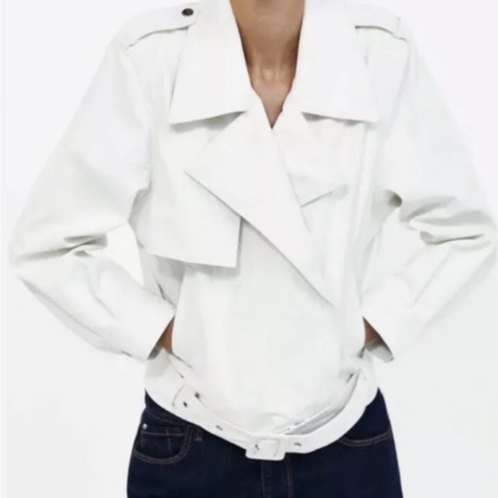 Zara White Cropped Motorcycle Jacket